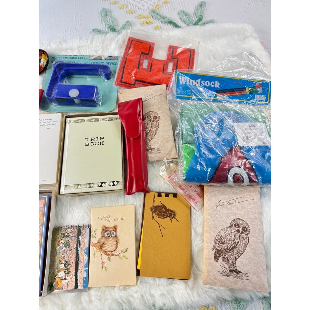 Vintage Owl Trip Book Address Telephone Memo‎ Pad Pencils Wind Sock Set Lot - Picture 3 of 13